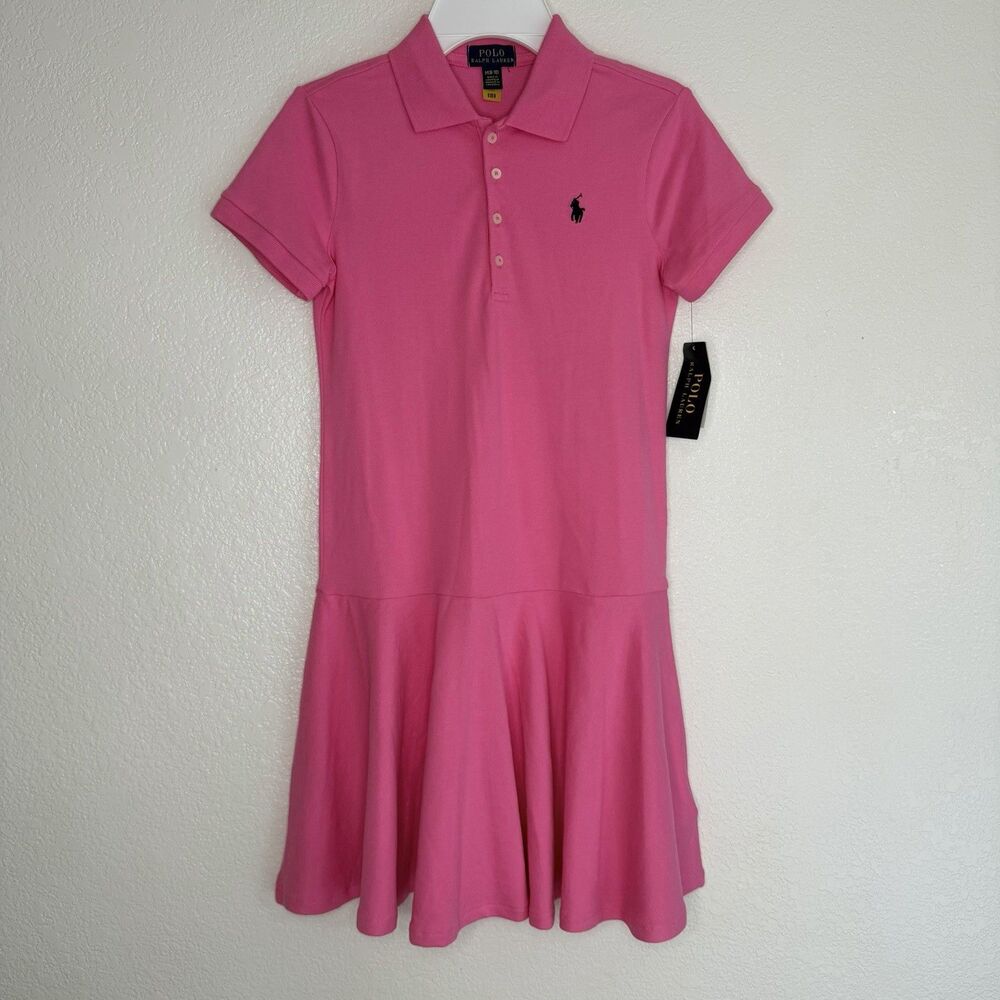 Polo Ralph Lauren Pink Stretch Mesh Polo Dress Girls Medium 8 - 10 Preppy NWT